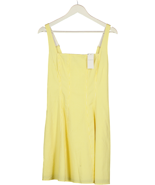 Abercrombie & Fitch Square Neck Pleated A-line Mini Skort Dress In Yellow Gingham UK L