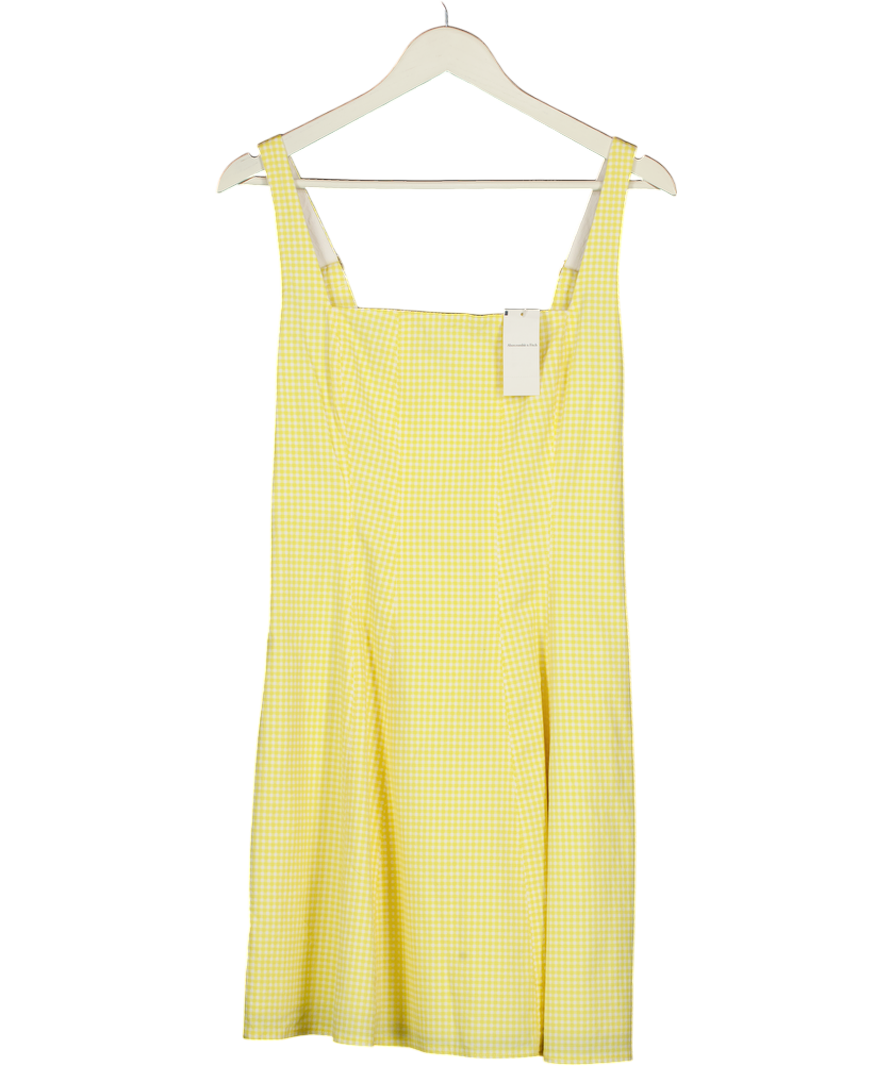 Abercrombie & Fitch Square Neck Pleated A-line Mini Skort Dress In Yellow Gingham UK L