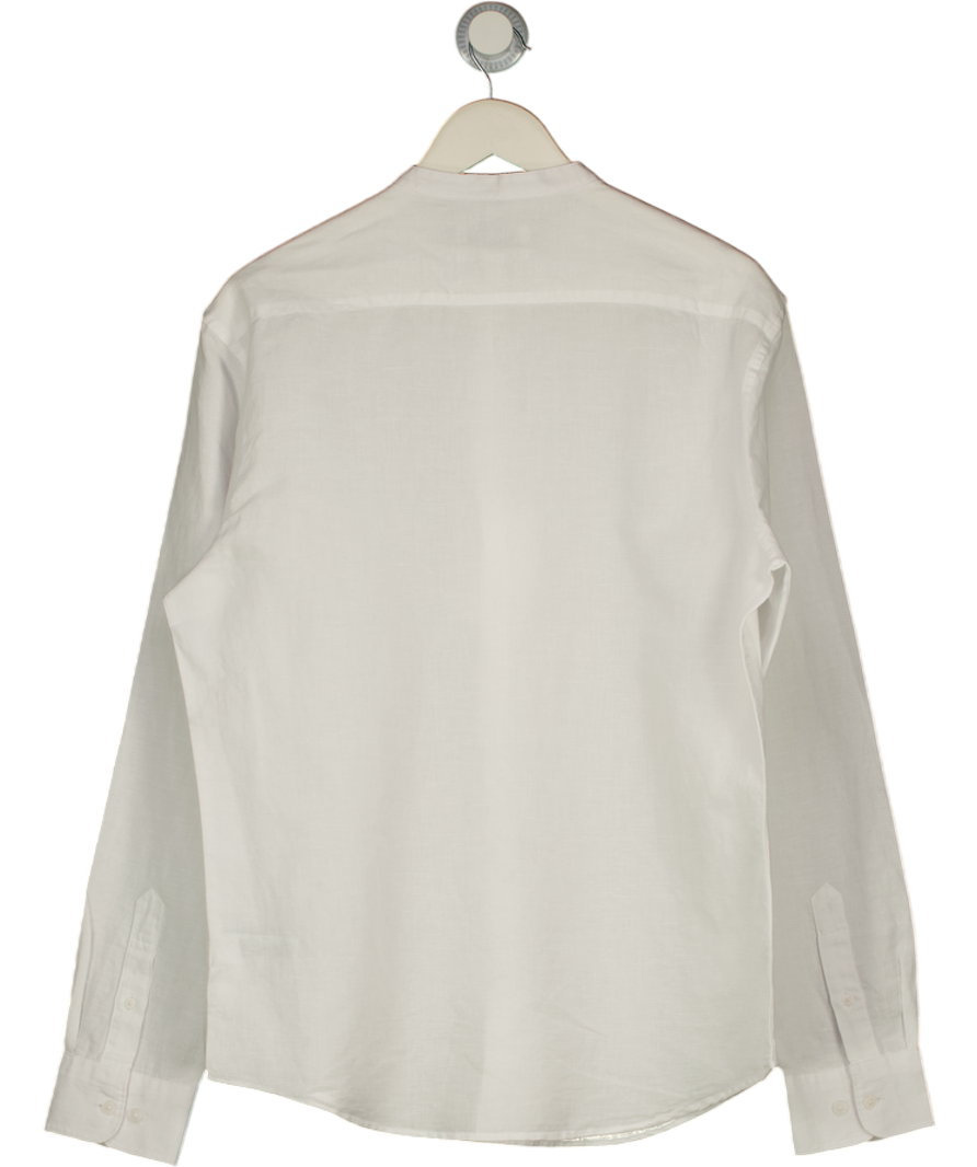 M&S White Cotton Linen Blend Grandad Collar Shirt UK M