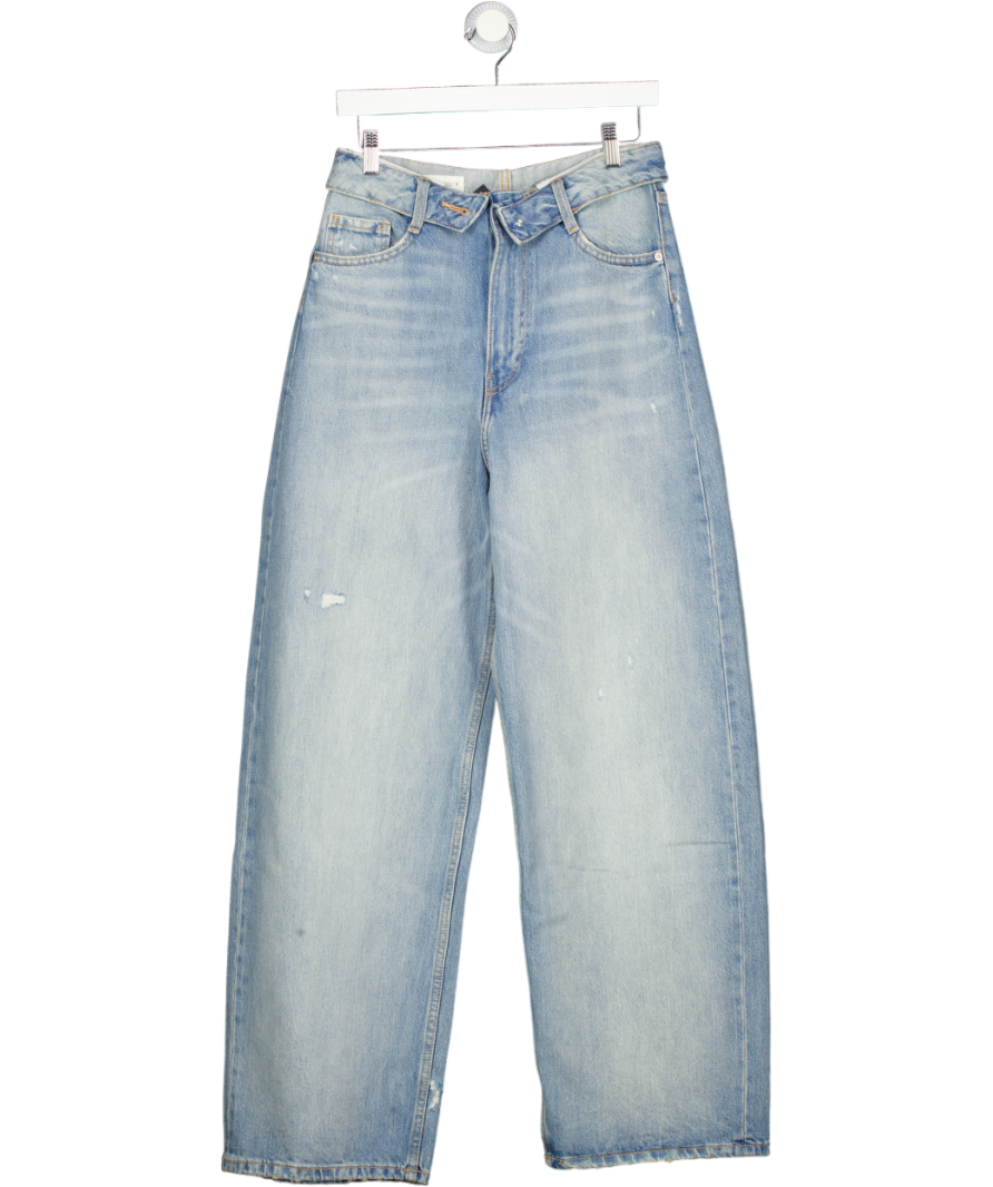 ZARA Blue Folded High Waist Jeans UK S