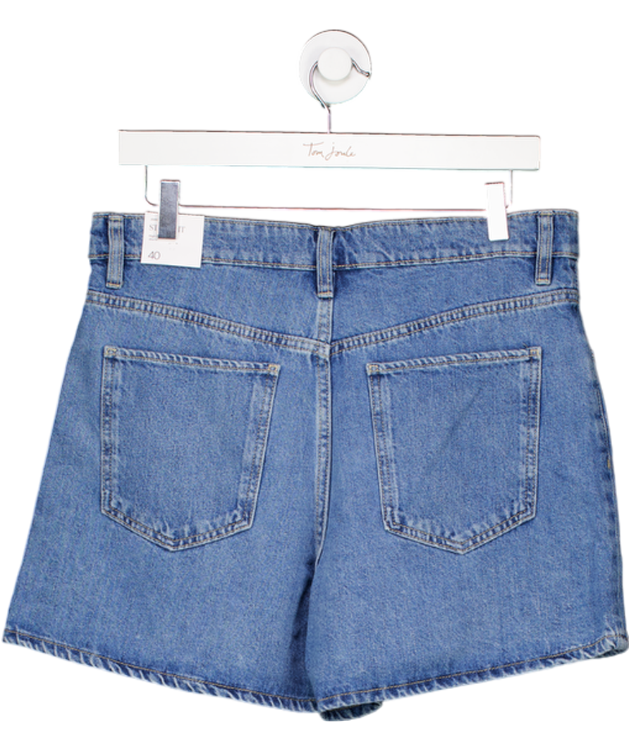 MANGO Blue High-waisted Straight-fit Denim Shorts UK 12