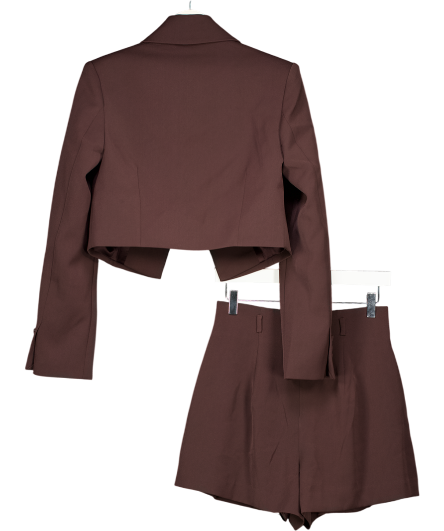 MESHKI 2-piece Chocolate Brown Simone Cropped Suiting Blazer & Shorts Set UK XS