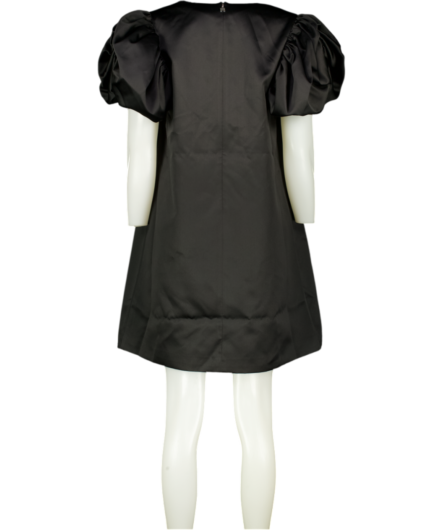 ROTATE BIRGER CHRISTENSEN Black Puff-sleeve A-line Duchess Satin Mini Dress UK 14