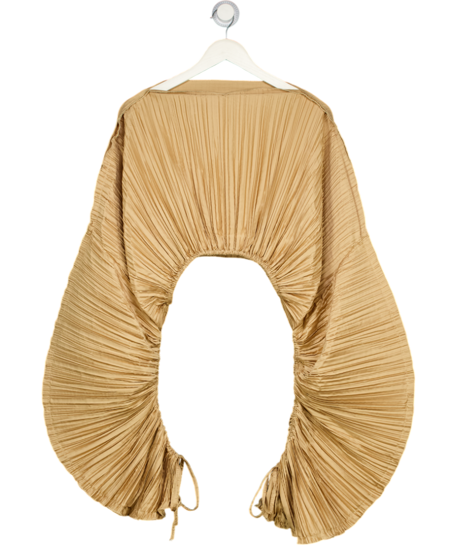 CULT GAIA Mala Pleated Satin Top In Light Camel Beige UK S