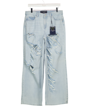 JUICY COUTURE Blue Bleached Denim Distressed Wide Leg Jeans W27
