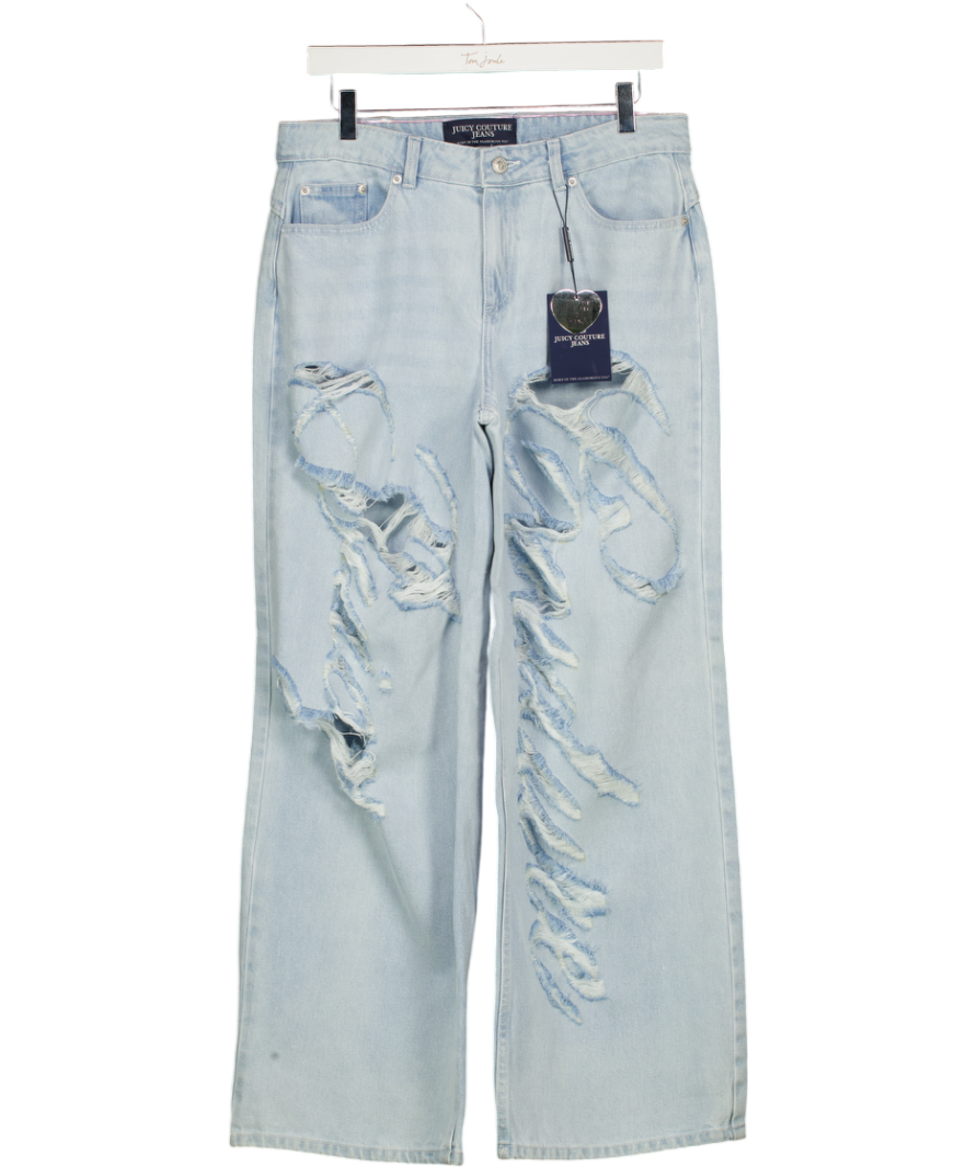 JUICY COUTURE Blue Bleached Denim Distressed Wide Leg Jeans W27