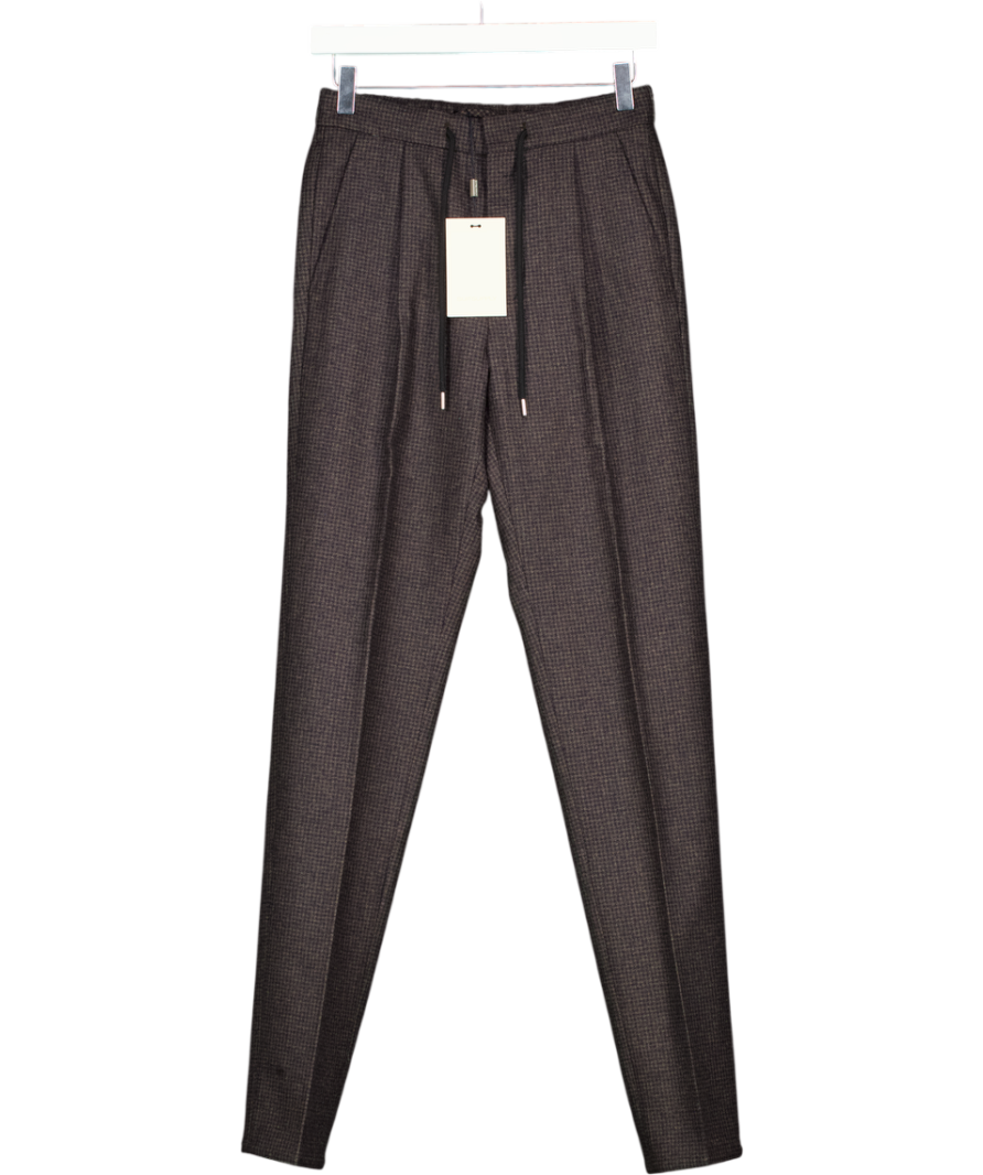 SUITSUPPLY Brown  / Black Houndstooth Pure Wool Ames Drawstring Trousers W26