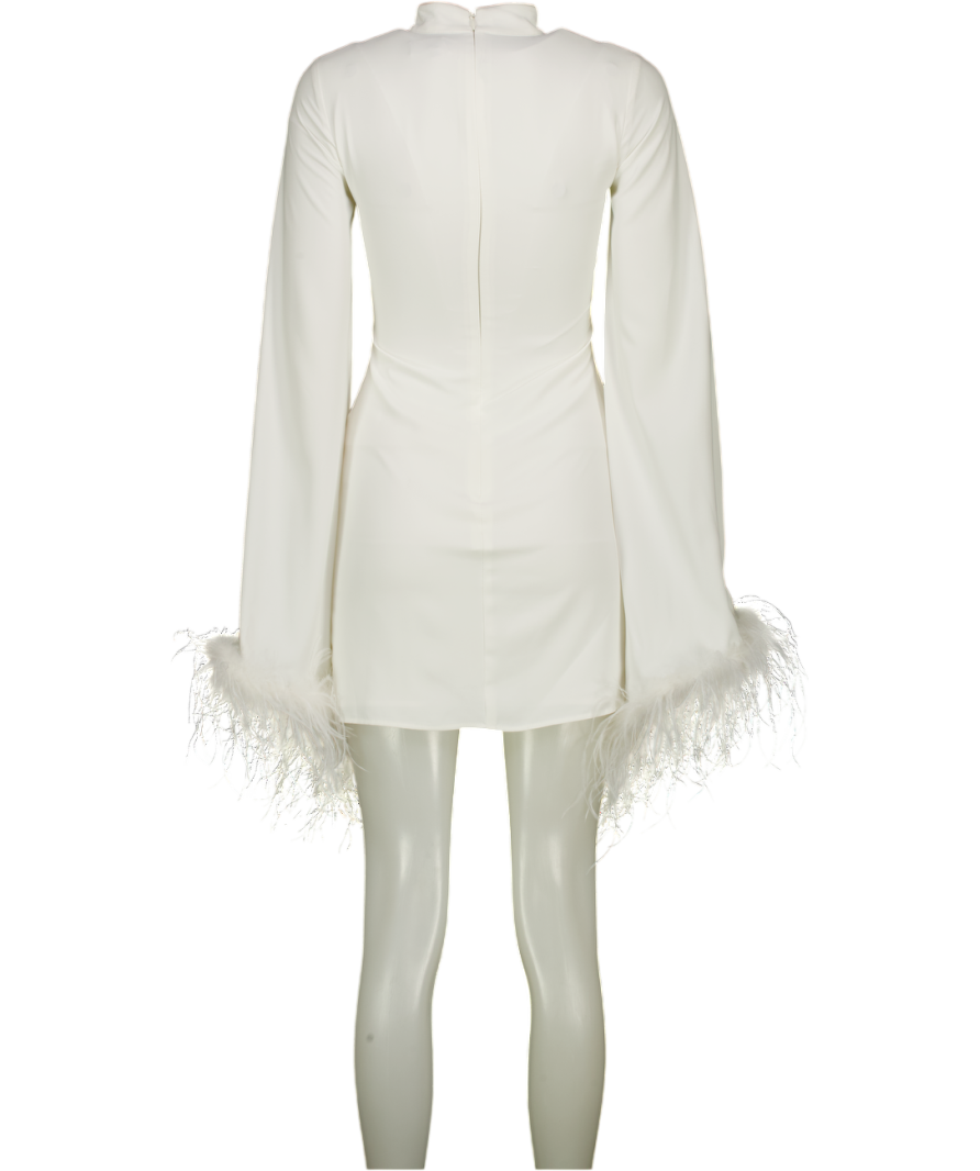 DE LA VALI White Crepe Genevieve Feather Trim Mini Dress UK 6