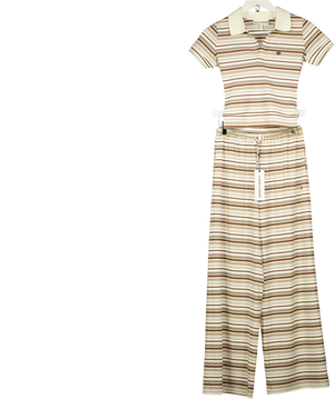 THE COUTURE CLUB Beige 2-piece Stripe Polo Top And Wide Leg Trouser Set UK 6