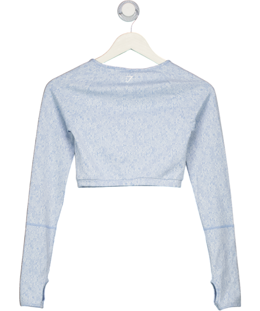 GYMSHARK Blue Fleur Textured Long Sleeve Crop Top UK XS