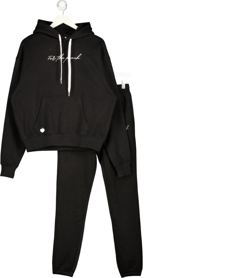 For The Peach Black Embroidered Hoodie And Cuffed Jogger Set UK S
