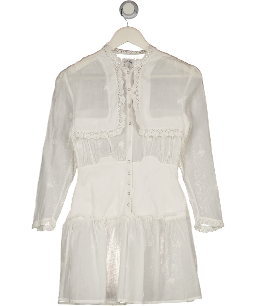 WITH JEAN White Embroidered Cotton Lace Trim Mini Dress UK XS