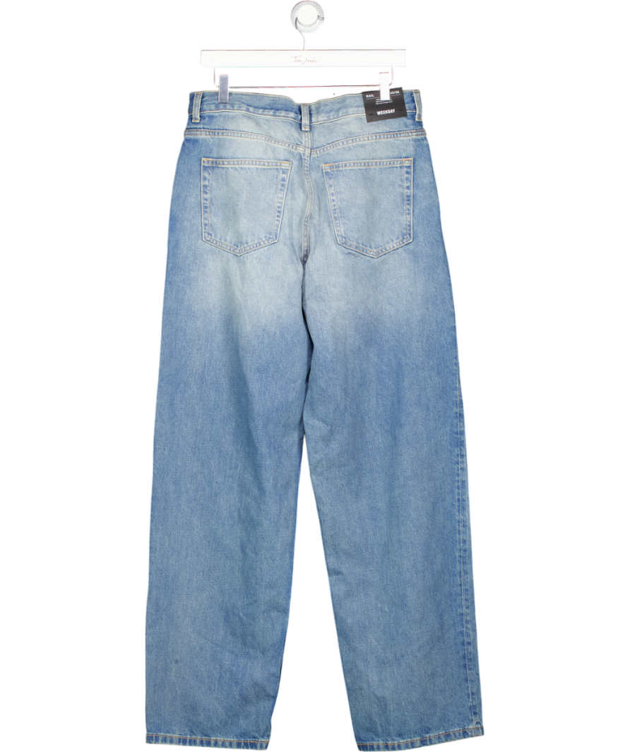 Weekday Blue Rail Mid Rise Loose Wide Leg Jeans W30