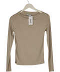 MANGO Beige Long-sleeved Boat-neck T-shirt UK M