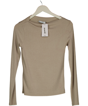 MANGO Beige Long-sleeved Boat-neck T-shirt UK M