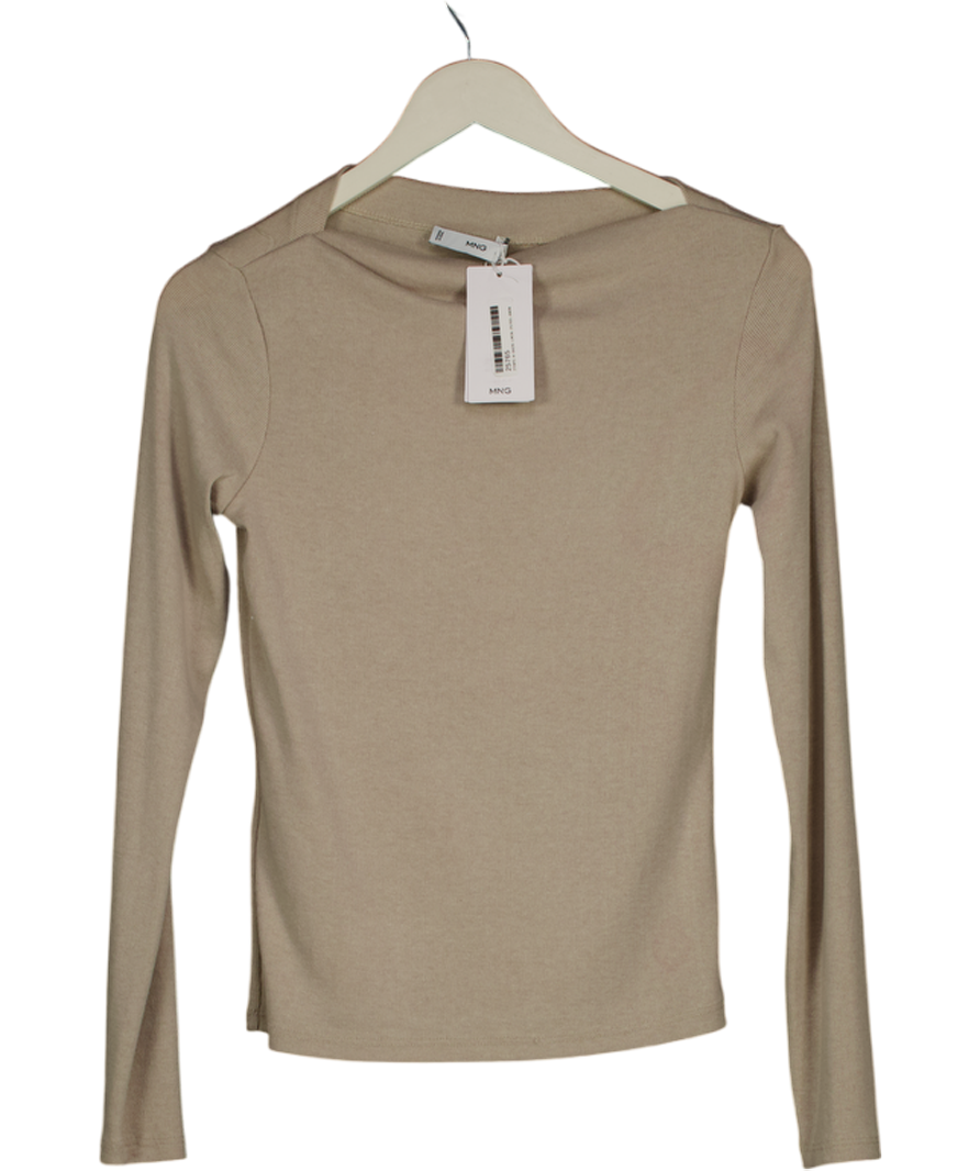MANGO Beige Long-sleeved Boat-neck T-shirt UK M