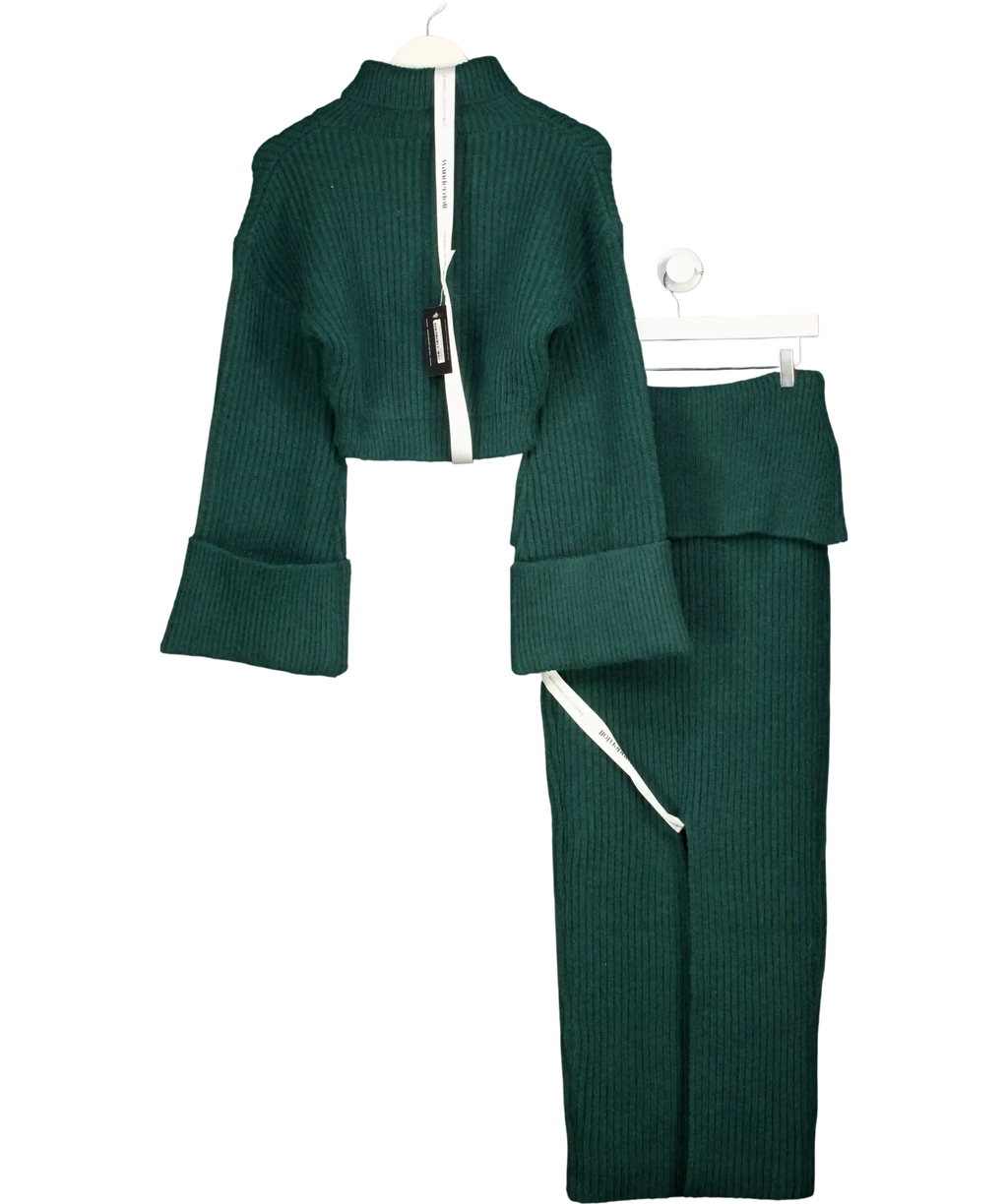 WANDERDOLL 2-piece Mabel Forest Green Cropped Jumper And Skirt Knit Co-ord Set UK S