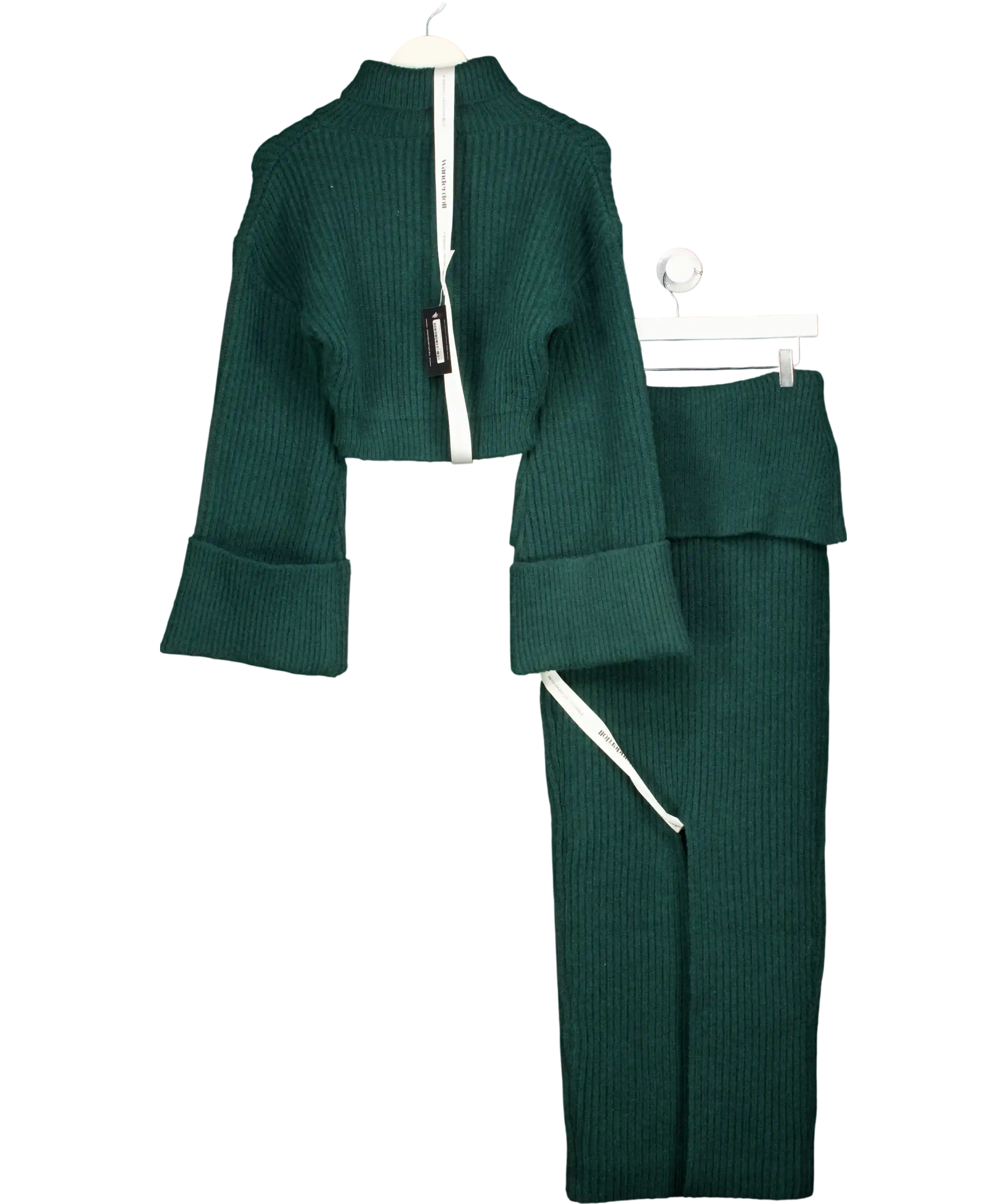 WANDERDOLL 2-piece Mabel Forest Green Cropped Jumper And Skirt Knit Co-ord Set UK S