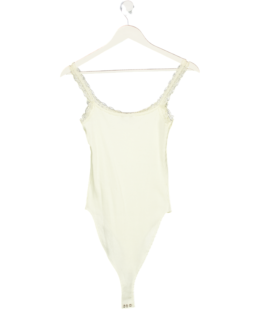 Topshop Cream Ribbed Lace Trim Bodysuit UK 12