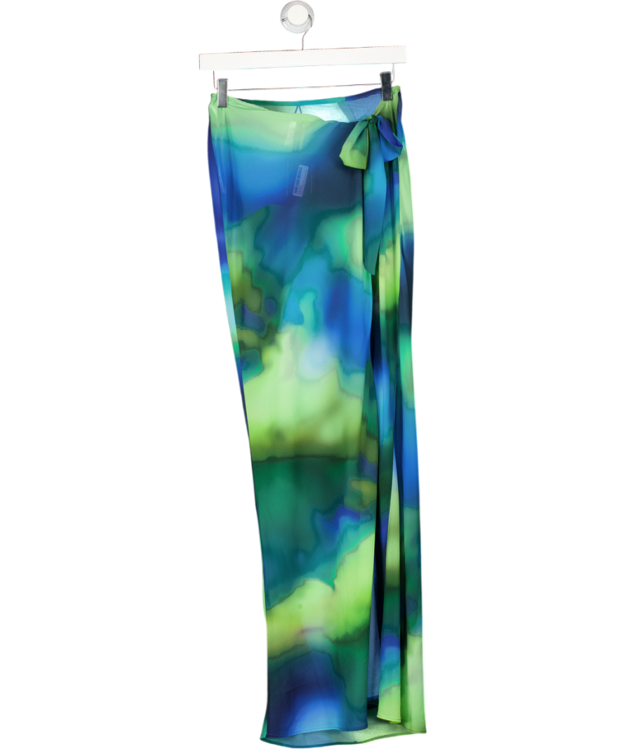 WHITE FOX Blue / Green Ombree Tie Side Sheer Skirt UK S