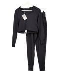 GYMSHARK Black 2-piece Poise Hoodie And Cuff Track Bottom Set UK XS