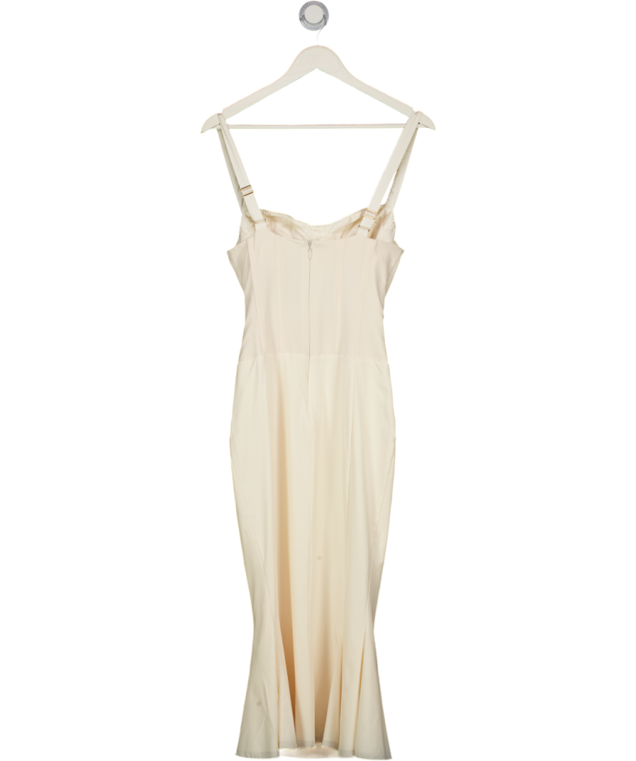 Oh Polly Cream Fishtail Satin Corset Midi Dress UK 8