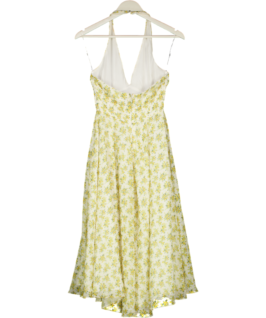 House of CB Cream Solada Cream/ Yellow Vintage Floral Print Georgette Halter Sundress - Plus Cup UK XS