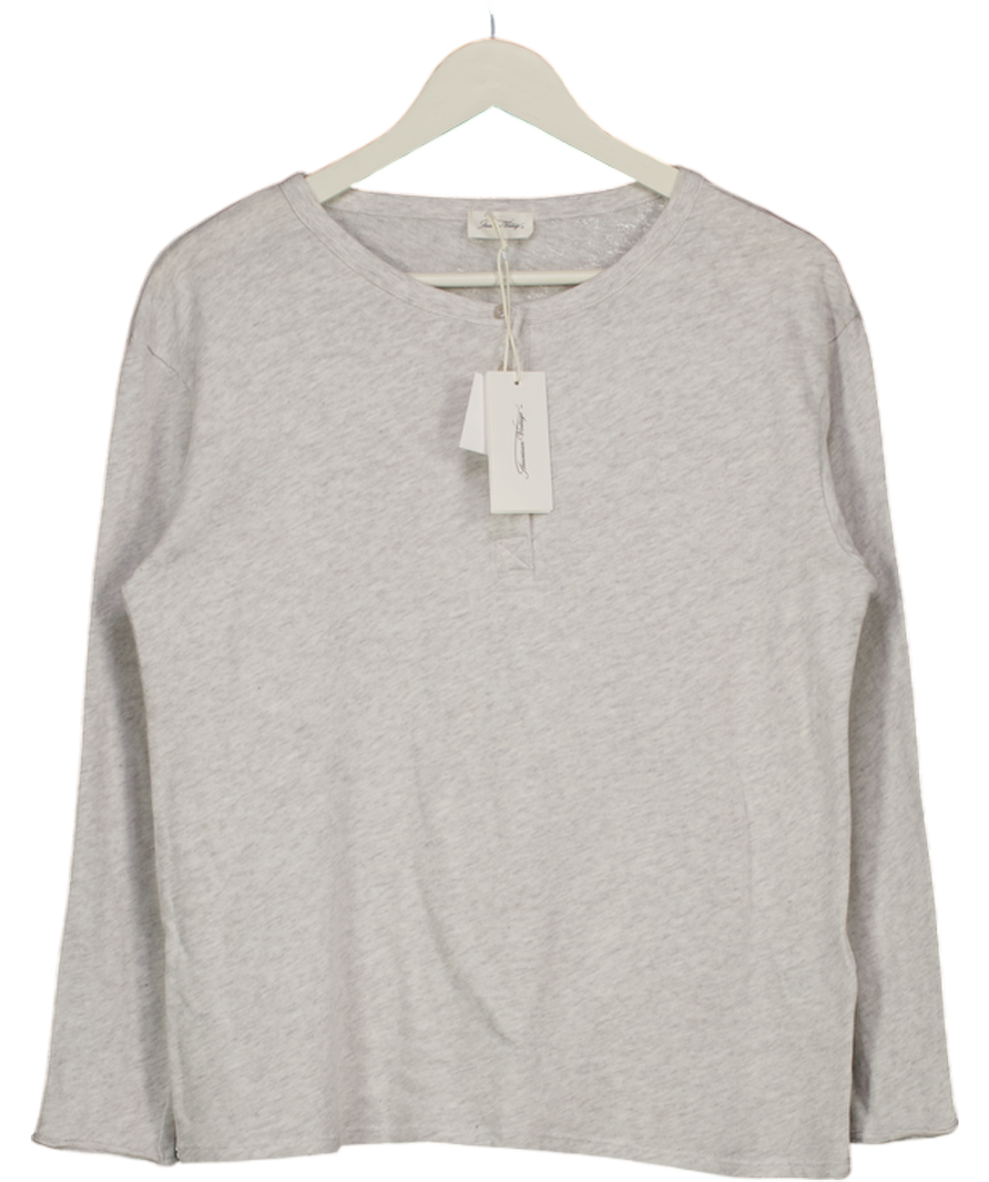 AMERICAN VINTAGE Light Grey Long Sleeve Henley Sonoma T-shirt UK M