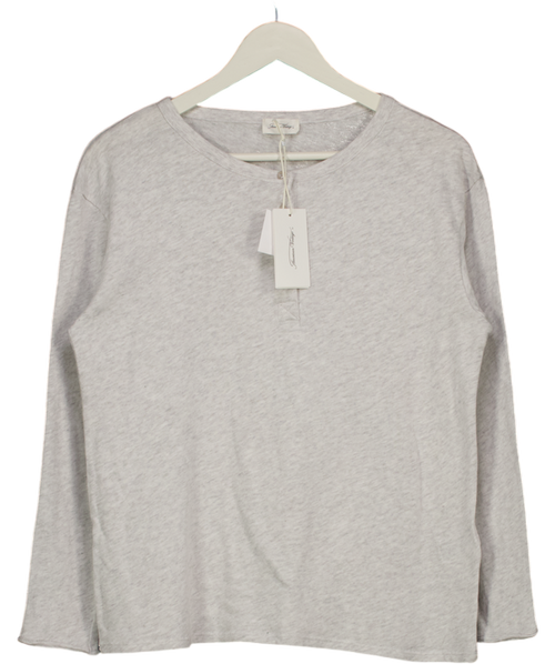 AMERICAN VINTAGE Light Grey Long Sleeve Henley Sonoma T-shirt UK M