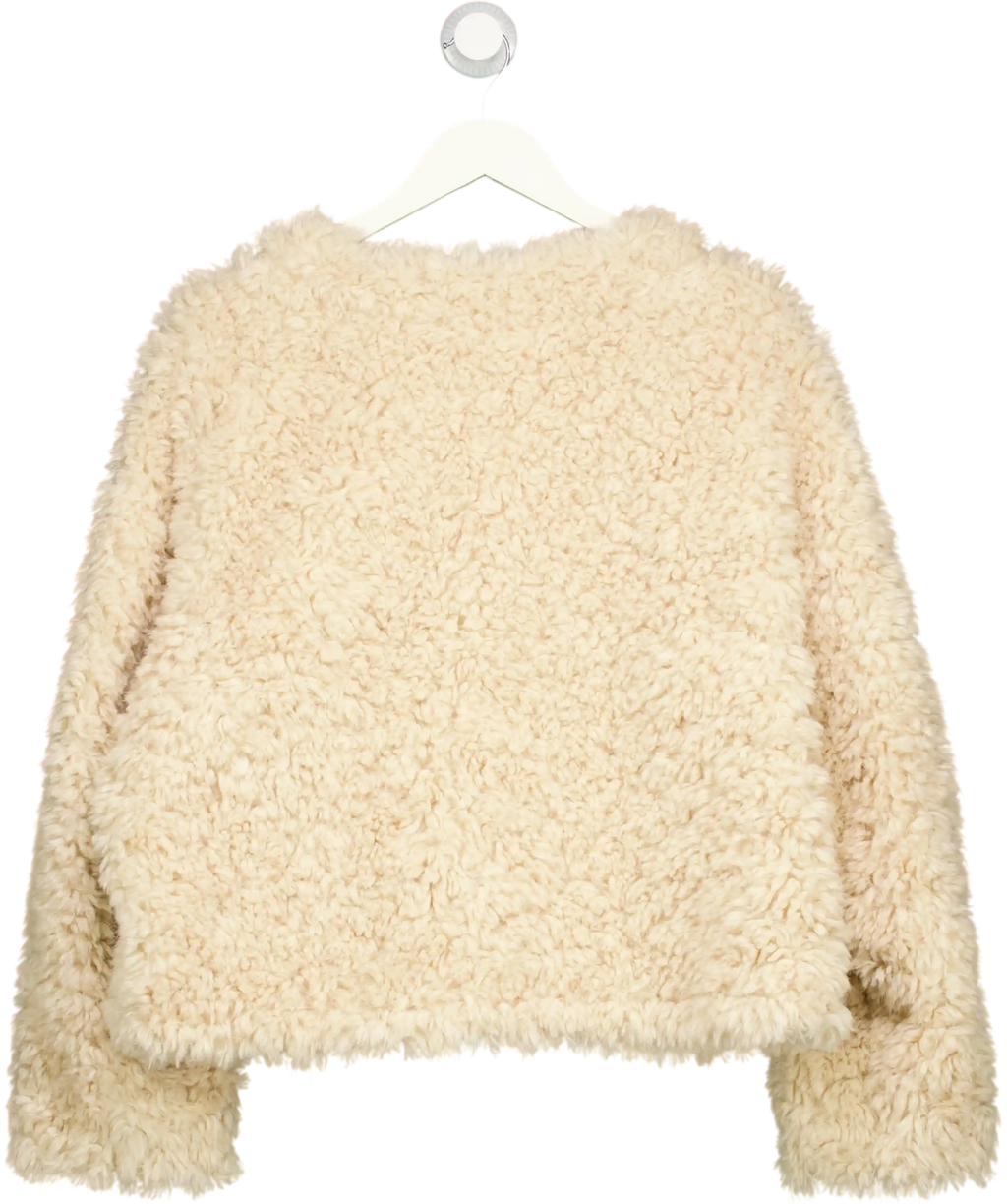 M&S Beige Faux Fur Textured Collarless Short Jacket UK 16