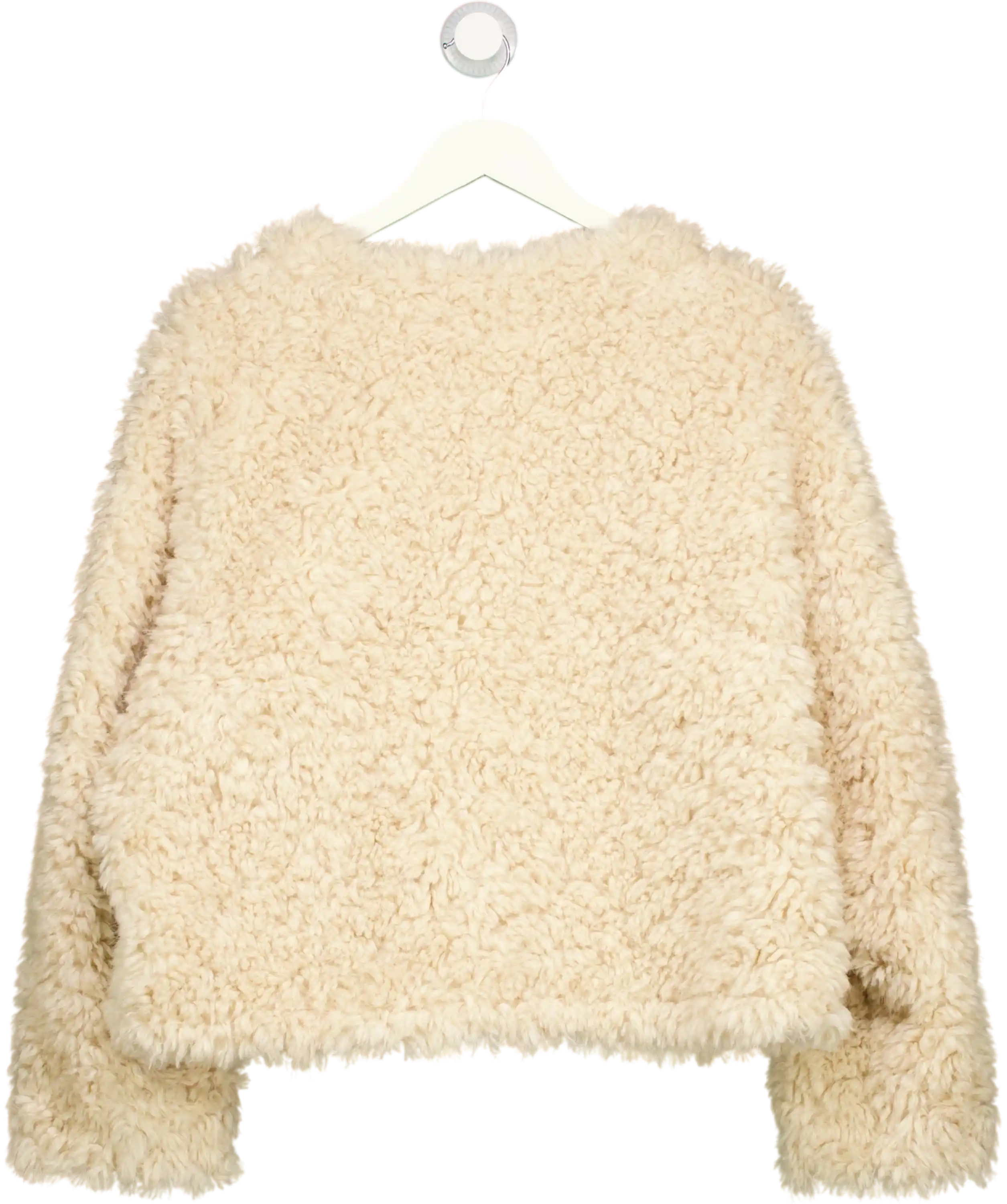 M&S Beige Faux Fur Textured Collarless Short Jacket UK 16
