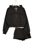 WHITE FOX 2-piece Black Applique Logo Zip Sweatshirt And Shorts Set UK S/M