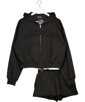WHITE FOX 2-piece Black Applique Logo Zip Sweatshirt And Shorts Set UK S/M