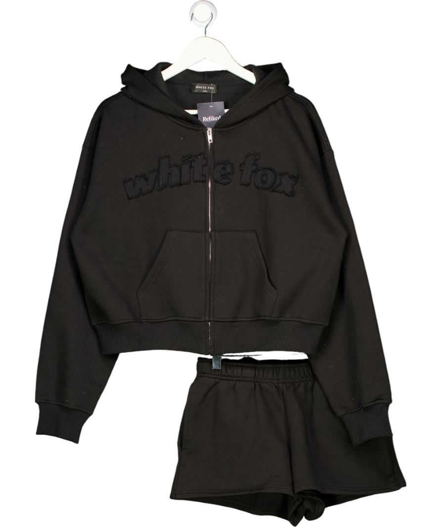 WHITE FOX 2-piece Black Applique Logo Zip Sweatshirt And Shorts Set UK S/M