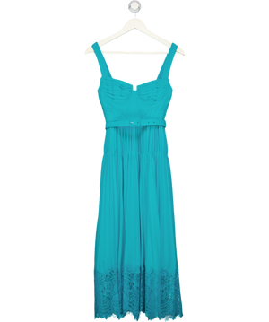 SELF PORTRAIT Blue Pleated Chiffon Bustier Lace Hem Midi Dress UK 6