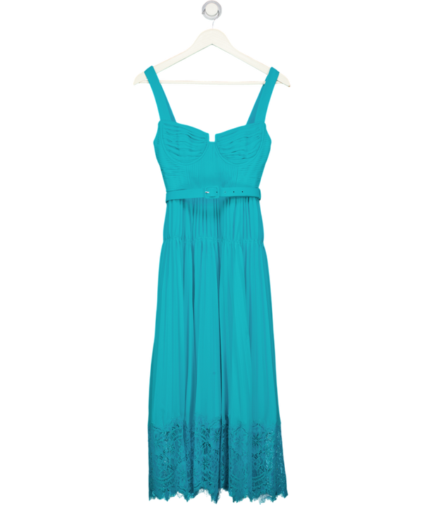 SELF PORTRAIT Blue Pleated Chiffon Bustier Lace Hem Midi Dress UK 6