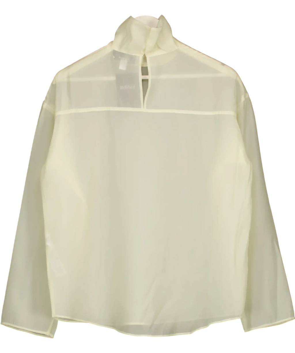Topshop Funnel Neck Long Sleeve Organza Top In Champagne Cream UK 10