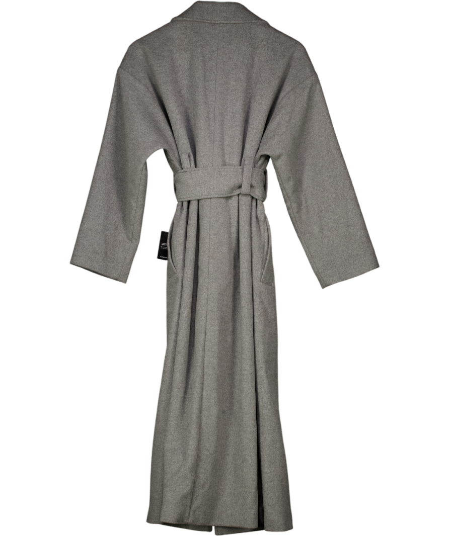 KAREN MILLEN Grey Brushed Wool Belted Wrap Tailored Maxi Coat UK 8