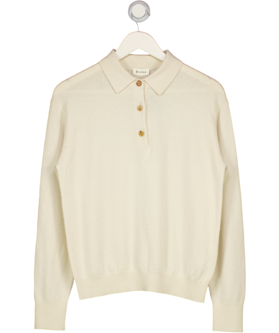 LILYSILK Cream Baby Cashmere Polo Shirt UK XS