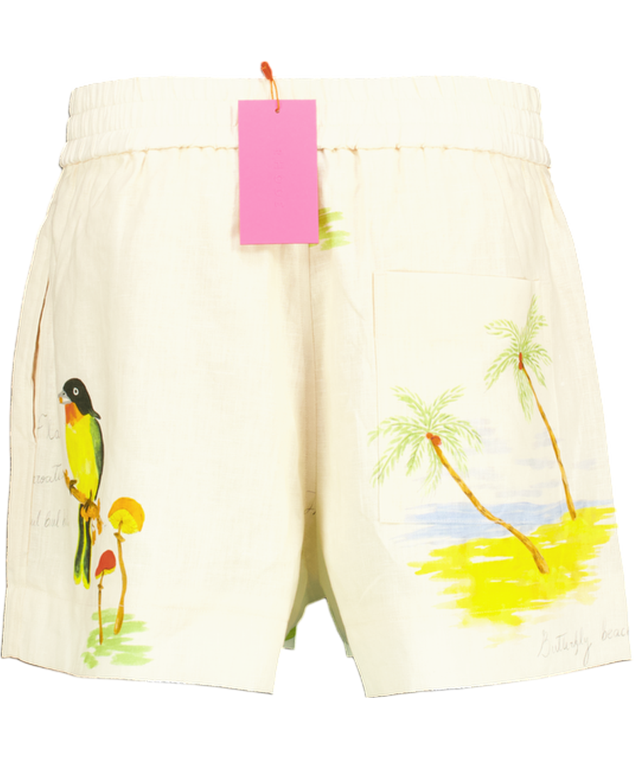 Rhode Resort Cream Kina "Goa" Printed Linen Shorts UK M