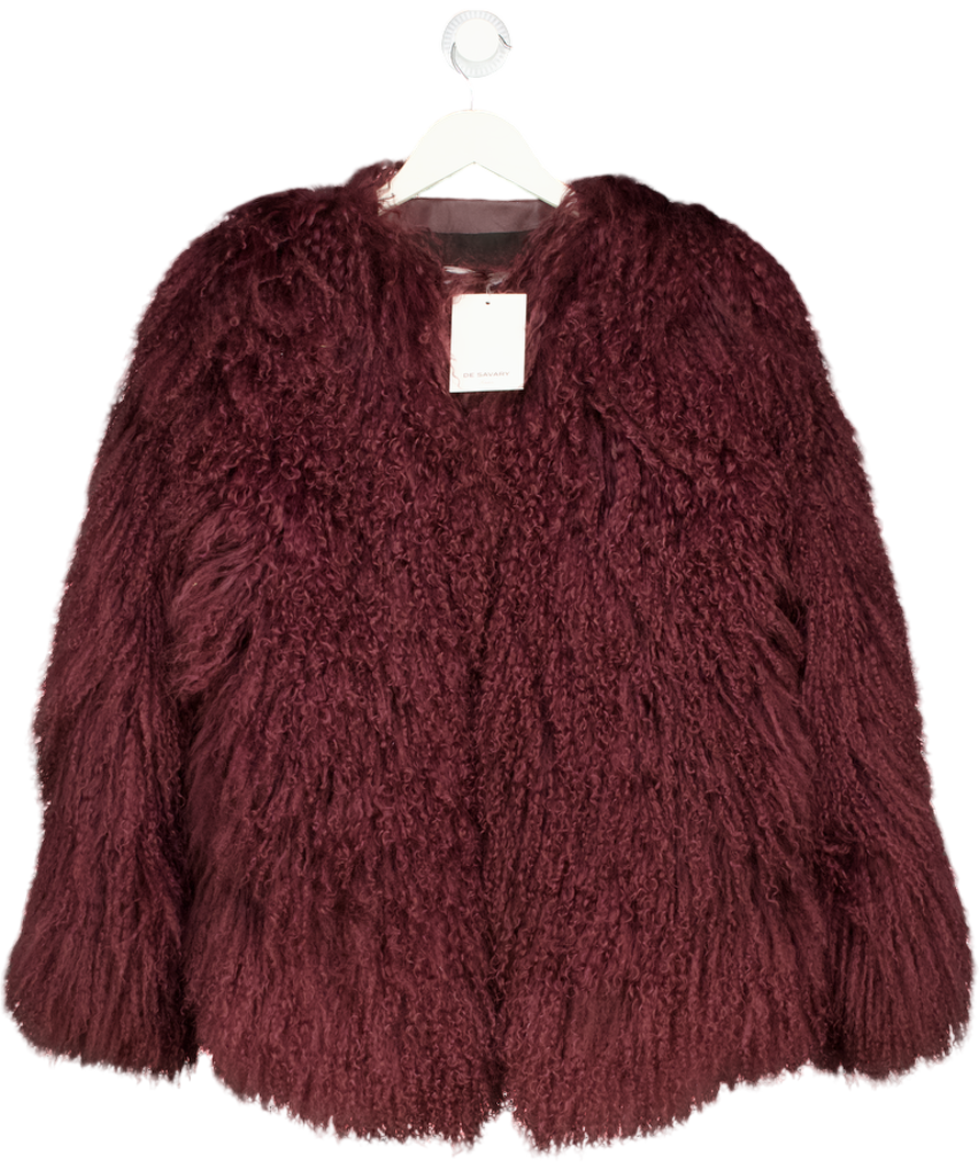 DE SAVARY LONDON Burgundy Red  Mongolian Coat UK S