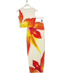 MURCI 2-piece Cream Floral Placement Premium Stretch Jersey Santan Top (uk 8) & Skirt Set UK 6