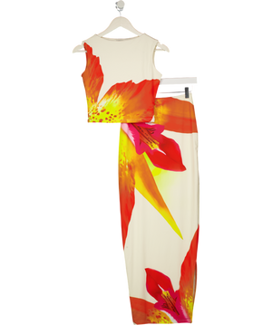 MURCI 2-piece Cream Floral Placement Premium Stretch Jersey Santan Top (uk 8) & Skirt Set UK 6