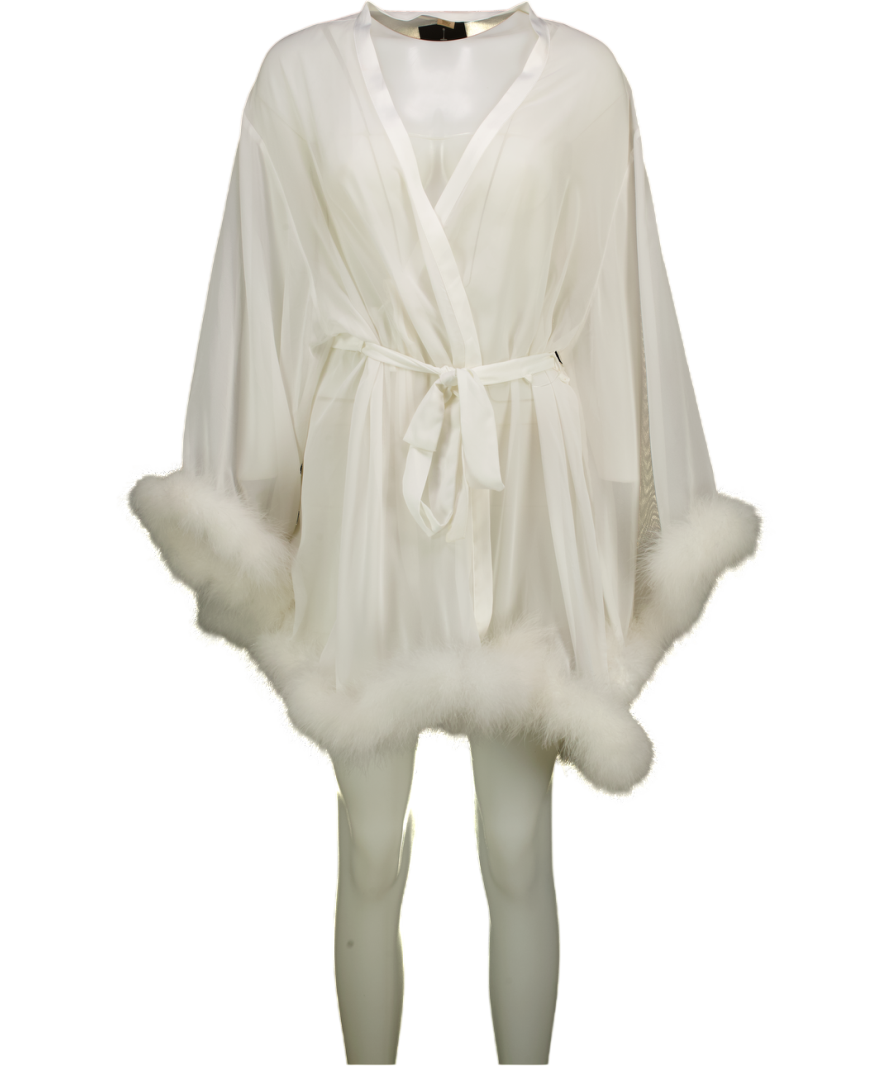 MESHKI Clara White Mesh Feather Trim Robe UK XS/S