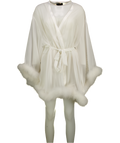 MESHKI Clara White Mesh Feather Trim Robe UK XS/S