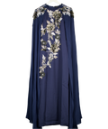 Karen Millen Blue Floral 3d Embellished Drama Cape Sleeve Woven Maxi Dress UK 6