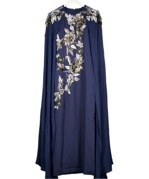 Karen Millen Blue Floral 3d Embellished Drama Cape Sleeve Woven Maxi Dress UK 6