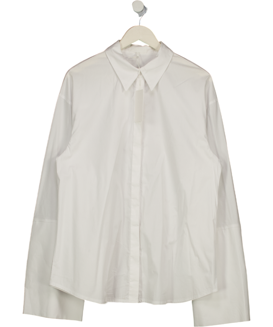 NA-KD White Cuff Detail Oversized Cotton Shirt UK 8