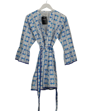 DEEBA White & Blue Floral Penny Dress UK S/M
