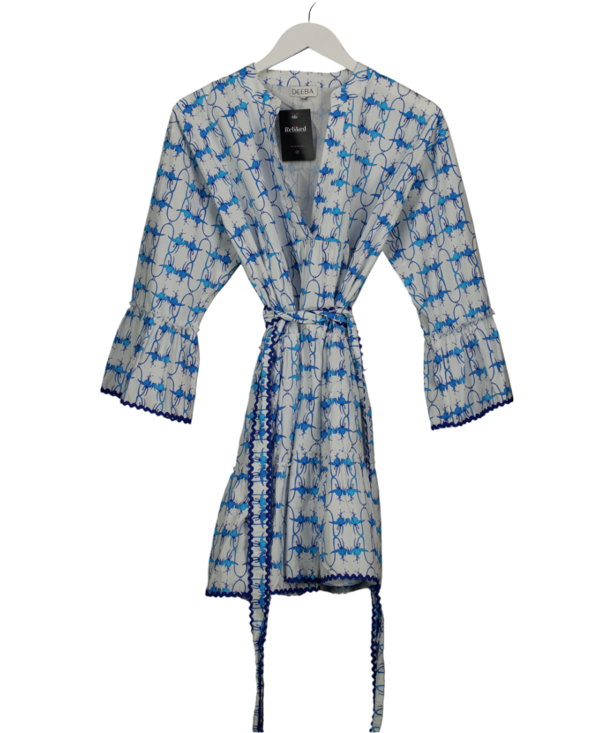 DEEBA White & Blue Floral Penny Dress UK S/M